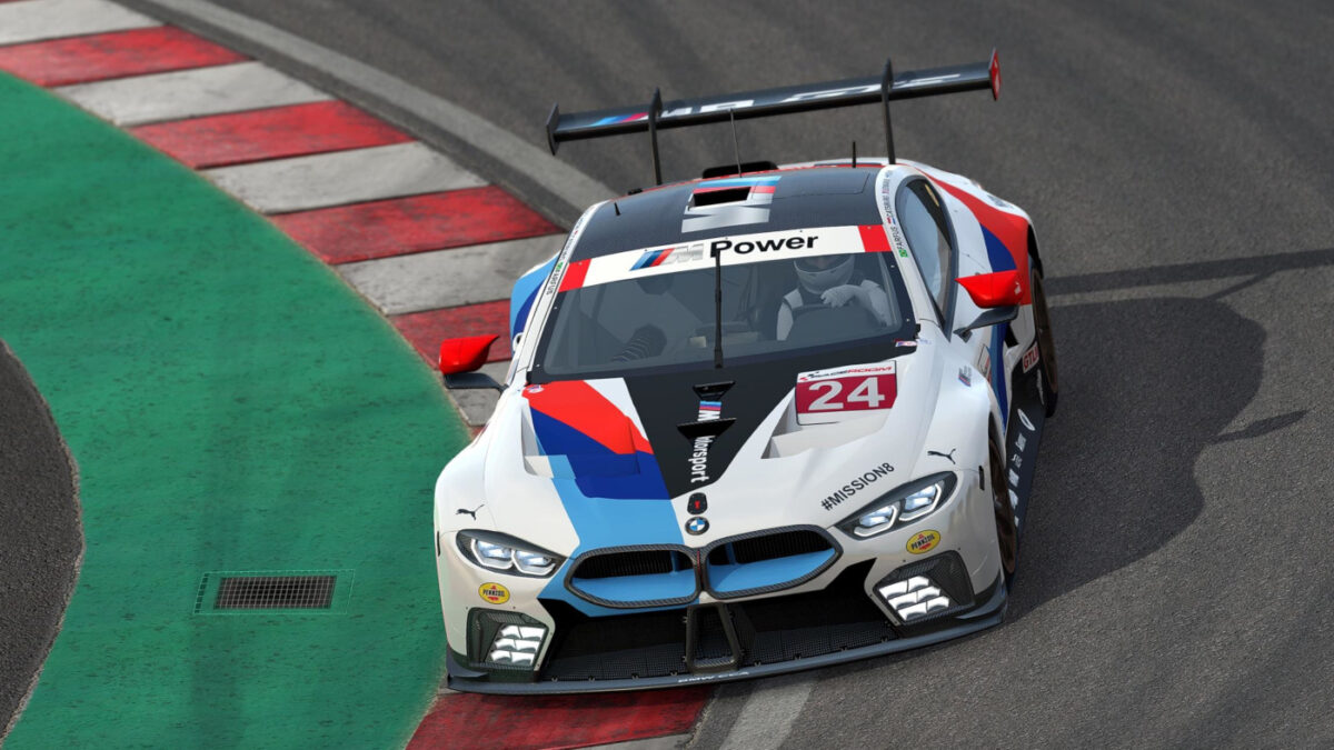The BMW M8 GTE is the third car in the BMW Pack 2024 for RaceRoom