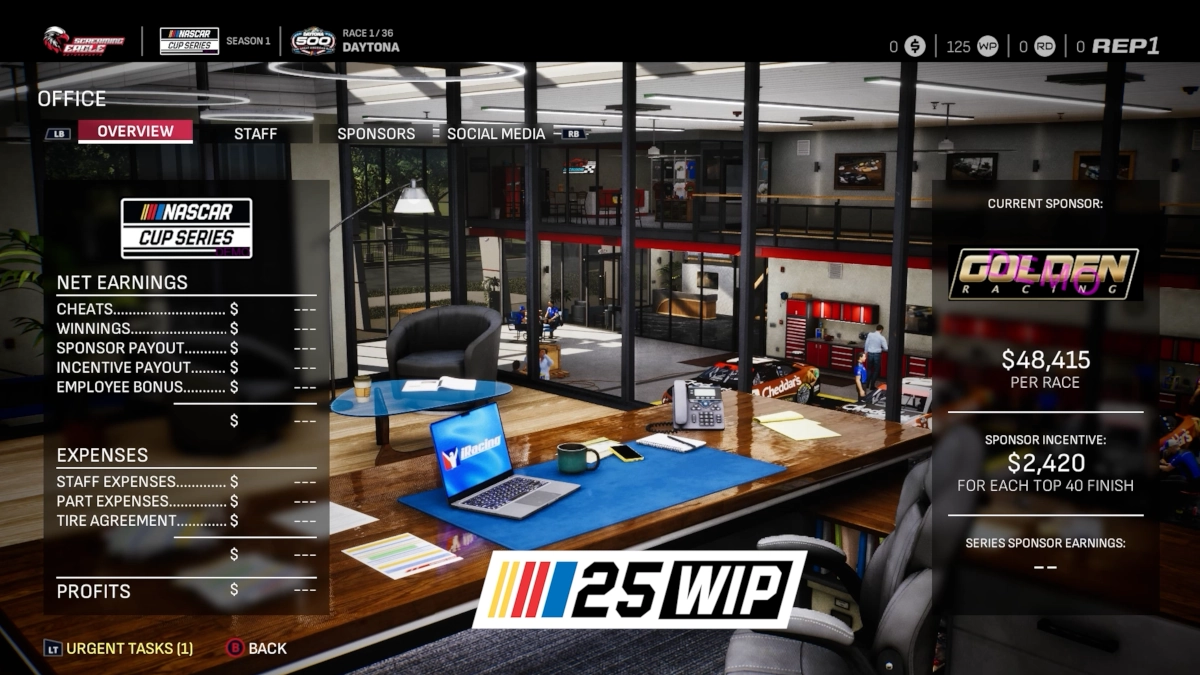 Work your way up from a rundown old shop to a modern motorsports team in NASCAR 25